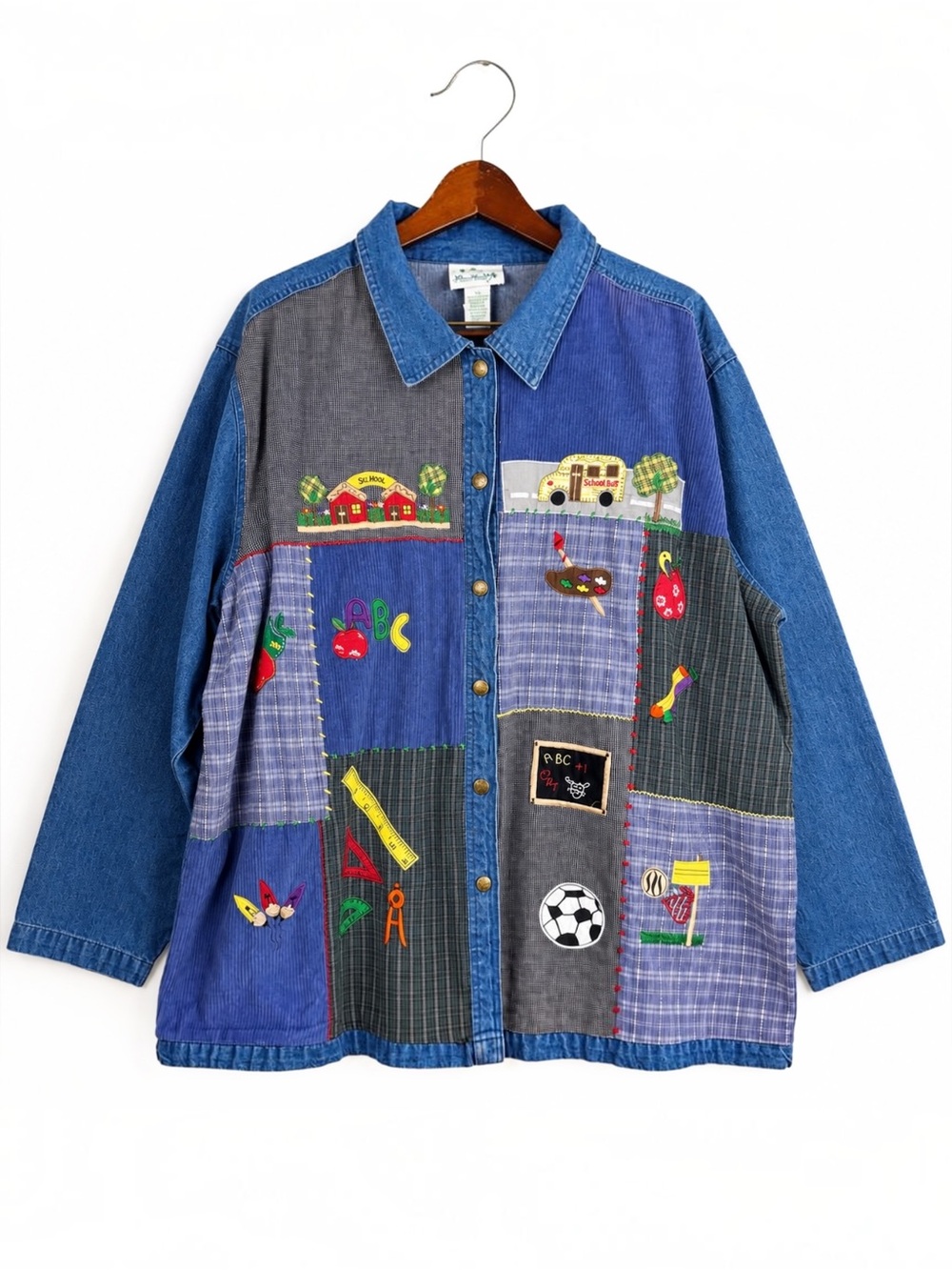 Vintage 90s Quacker Factory 3X Patchwork Denim Teacher Jacket Schoolcore